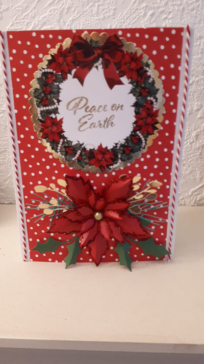 Christmas Holly & Poinsettia Wreath Decoupage Rice Paper - WREM 12002