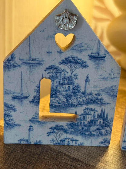 Blue Toile Islands & Sailing Boats Decoupage Rice Paper - CAM 4002
