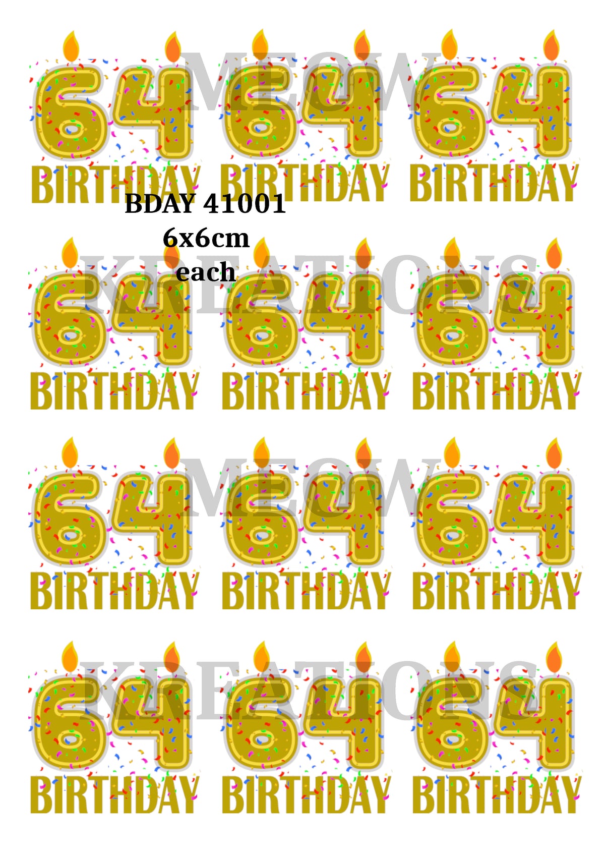 64th Birthday Gold Candles Decoupage Rice Paper - BDAY 41001