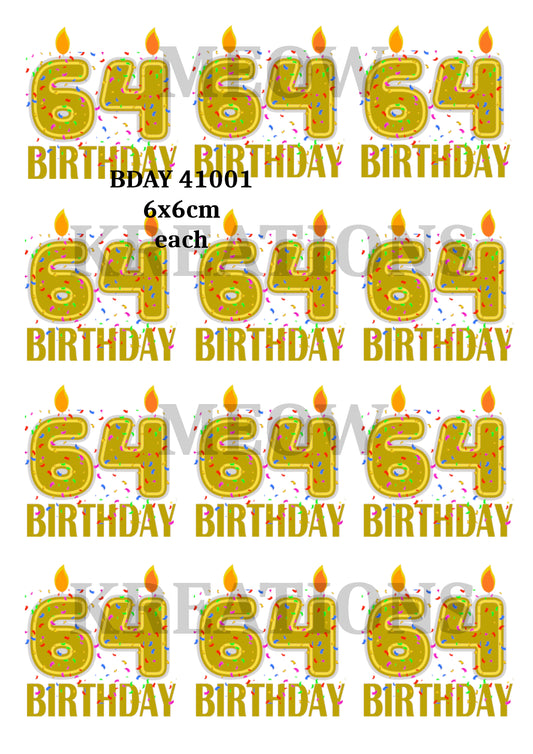 64th Birthday Gold Candles Decoupage Rice Paper - BDAY 41001