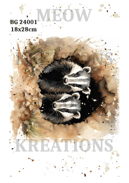 Badgers in Sett Decoupage Rice Paper – BG 24001