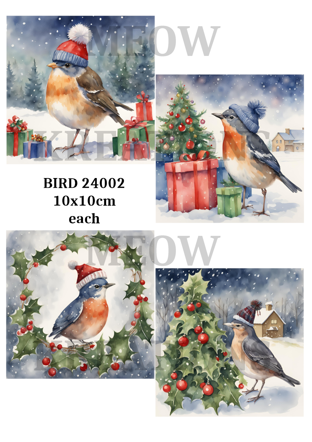 Bird Christmas Decoupage Rice Paper - BIRD 24002