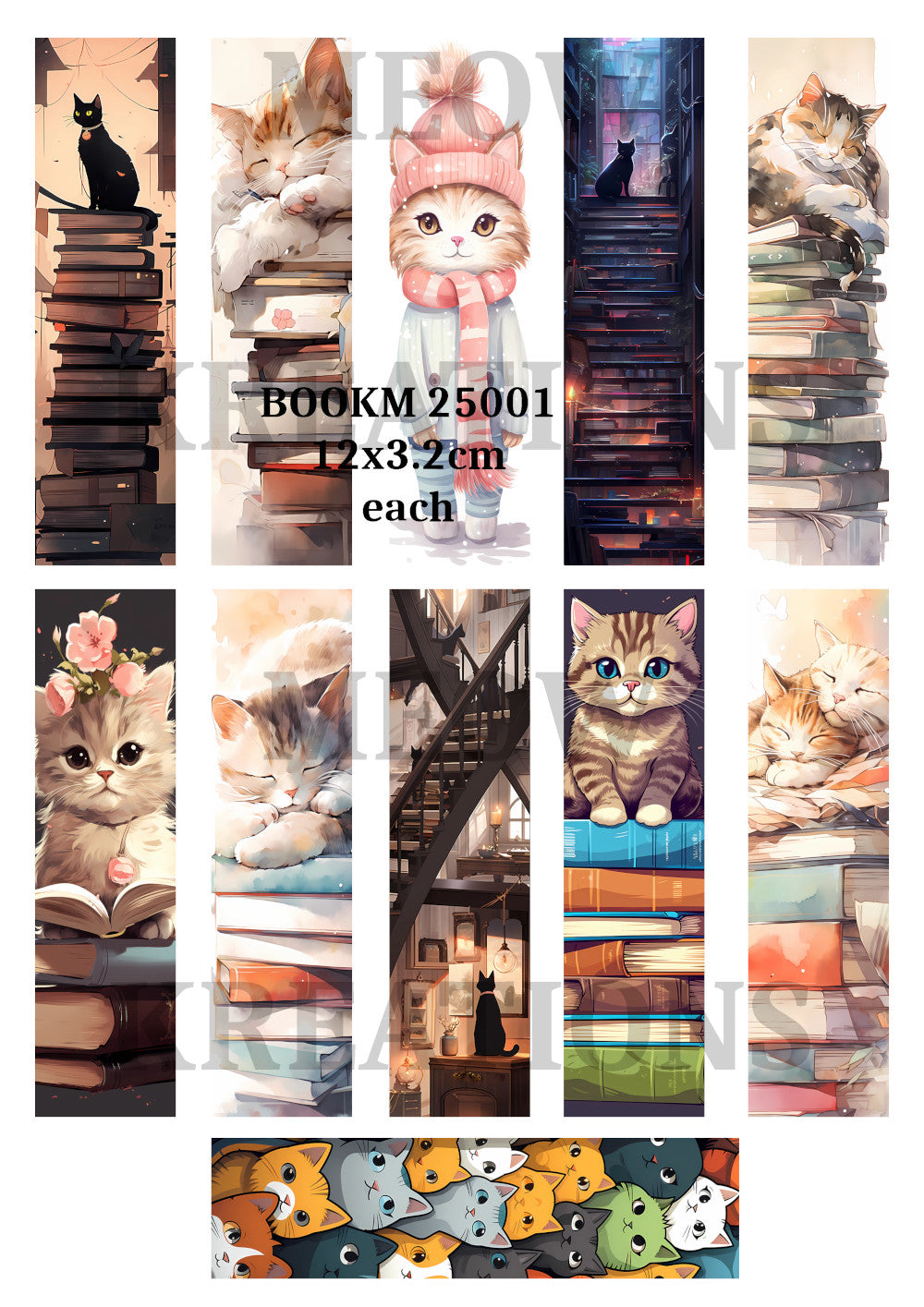 Cat Christmas Bookmark Decoupage Rice Paper - BOOKM 25001