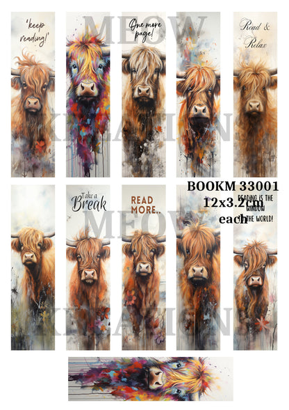 Highland Cow Bookmark Decoupage Rice Paper - BOOKM 33001