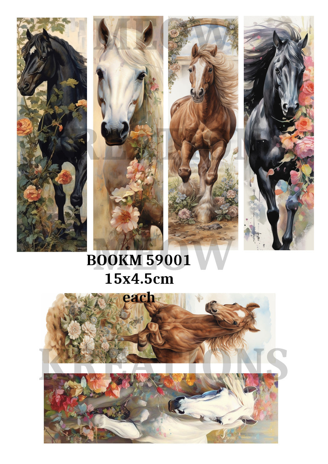 Floral Horse Bookmark Designs Decoupage Rice Paper - BOOKM 59001