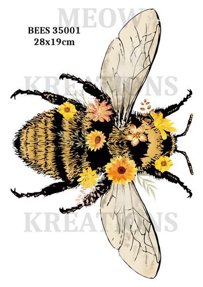 Floral Bee & Flowers Decoupage Rice Paper - BEES 35001