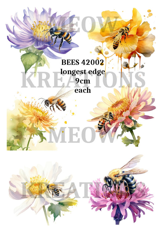 Watercolour Bees & Colourful Flowers Design - BEES 42002