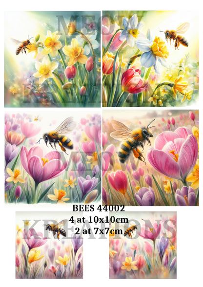 Spring Flowers Bee Crocus & Daffodil Decoupage Rice Paper - BEES 44002
