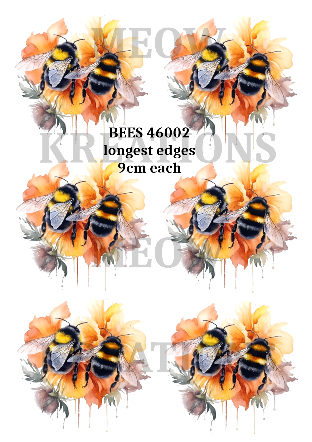 Bees on Flowers Decoupage Rice Paper - BEES 46002