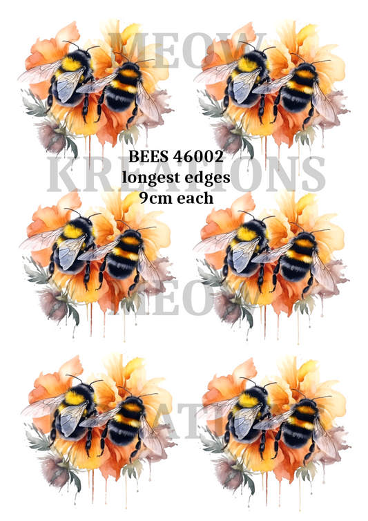 Bees on Flowers Decoupage Rice Paper - BEES 46002