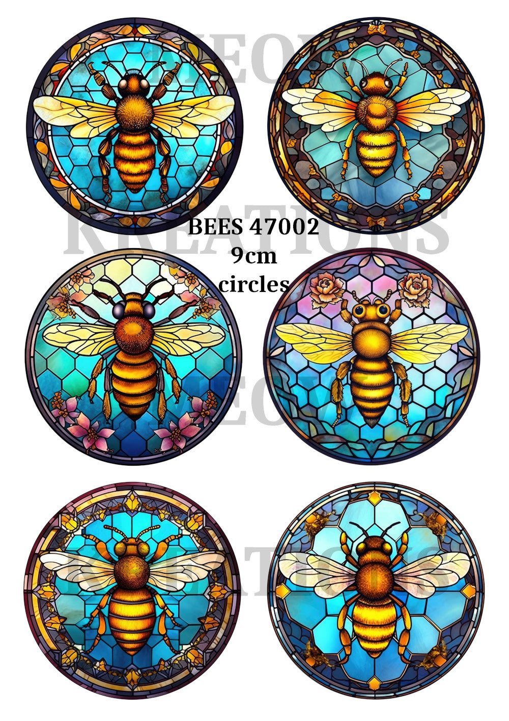 Stained Glass Bee Decoupage Rice Paper - BEES 47002