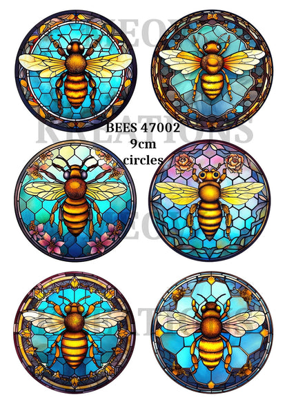 Stained Glass Bee Decoupage Rice Paper - BEES 47002
