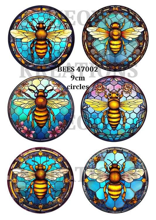 Stained Glass Bee Decoupage Rice Paper - BEES 47002