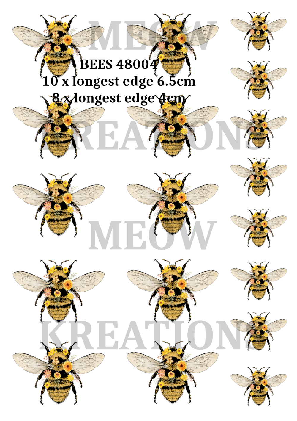 Botanical Floral Bee Decoupage Rice Paper - BEES 48004