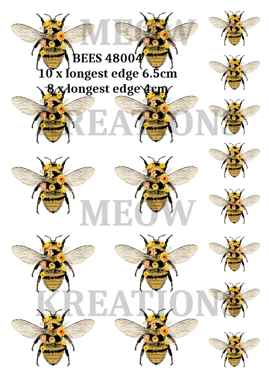 Botanical Floral Bee Decoupage Rice Paper - BEES 48004