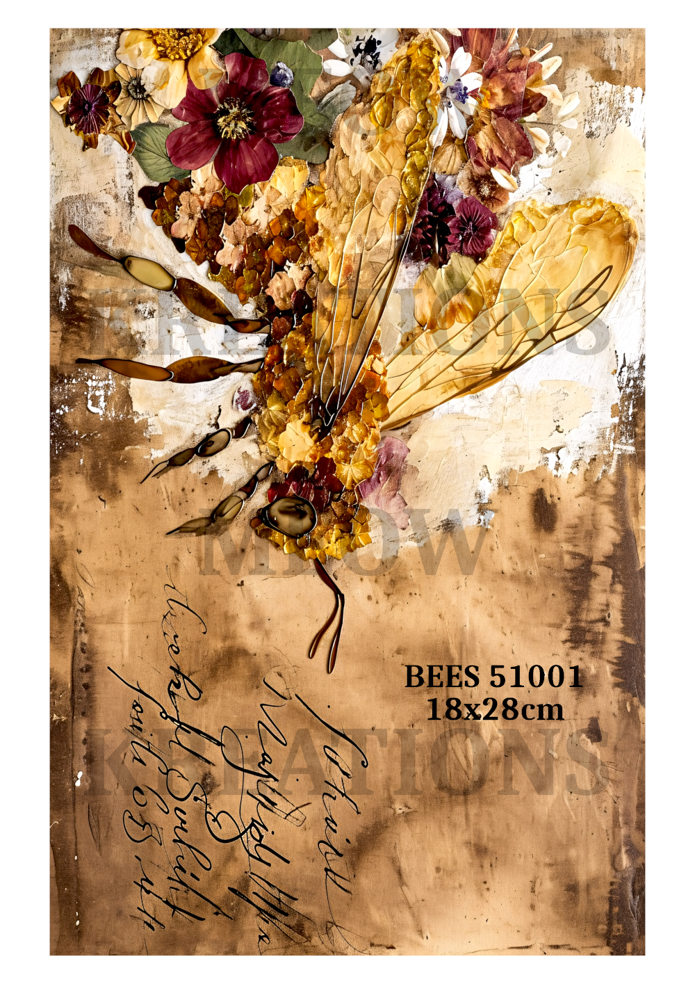 Vintage Botanical Floral Bee Decoupage Rice Paper - BEES 51001