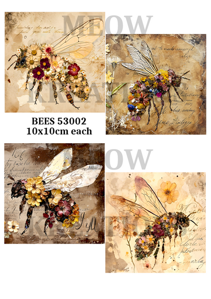 Vintage Botanical Floral Bee Decoupage Rice Paper - BEES 53002