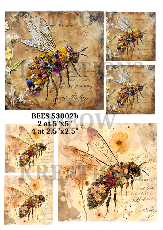 Vintage Botanical Floral Bee Decoupage Rice Paper - BEES 53002b