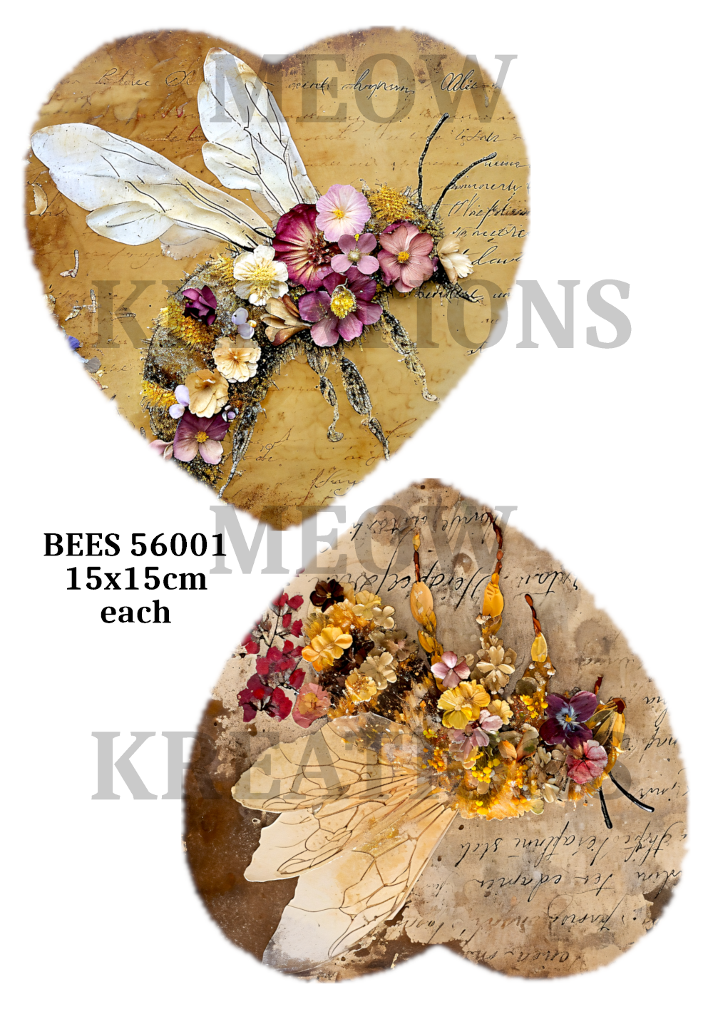 Vintage Botanical Floral Bee Decoupage Rice Paper - BEES 56001