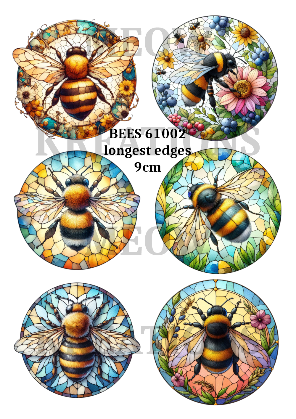 Bee Stained Glass Decoupage Rice Paper - BEES 61002