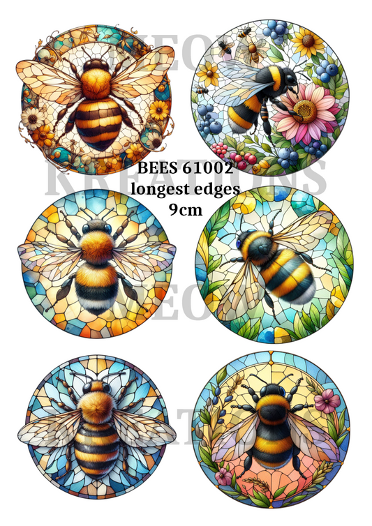 Bee Stained Glass Decoupage Rice Paper - BEES 61002