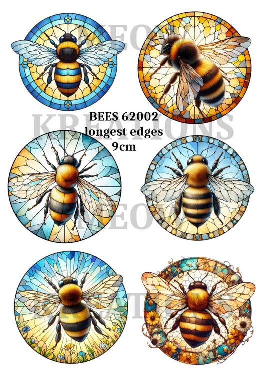 Bee Stained Glass Decoupage Rice Paper - BEES 62002