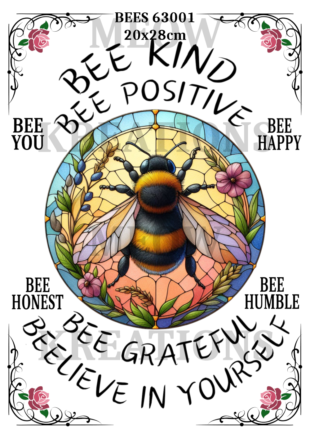 Bee Kind, Beelieve in Yourself Decoupage Rice Paper - BEES 63001
