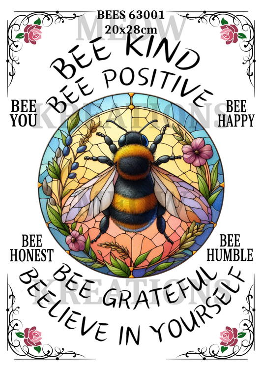 Bee Kind, Beelieve in Yourself Decoupage Rice Paper - BEES 63001