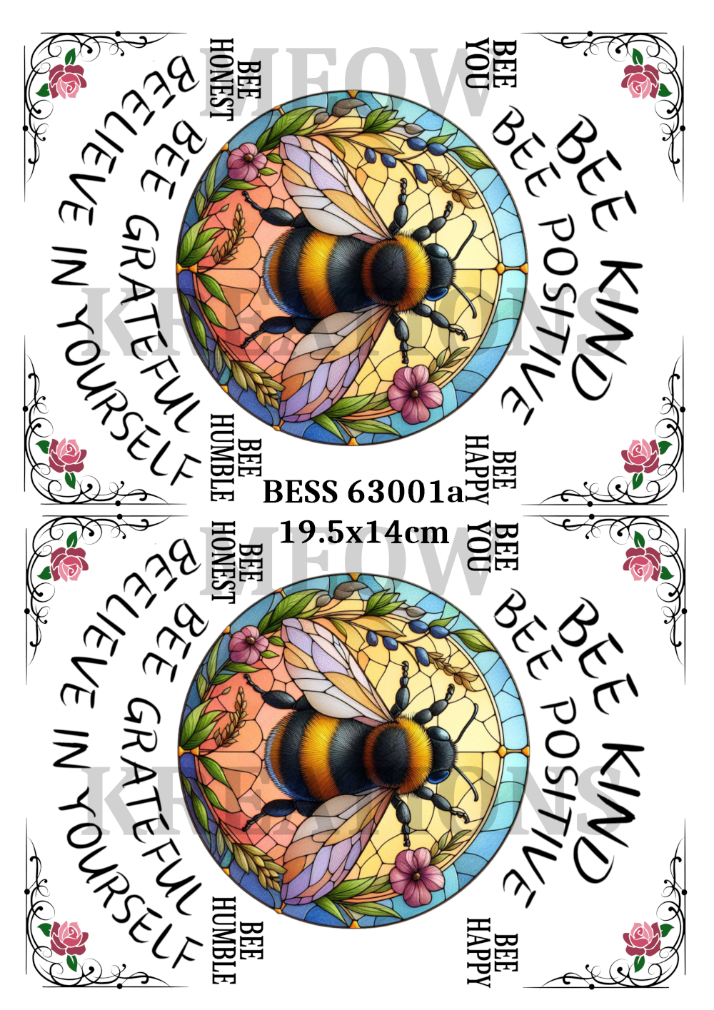 Bee Kind, Beelieve in Yourself Decoupage Rice Paper - BEES 63001a