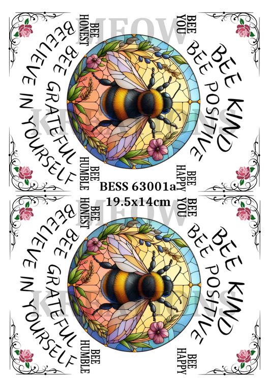 Bee Kind, Beelieve in Yourself Decoupage Rice Paper - BEES 63001a