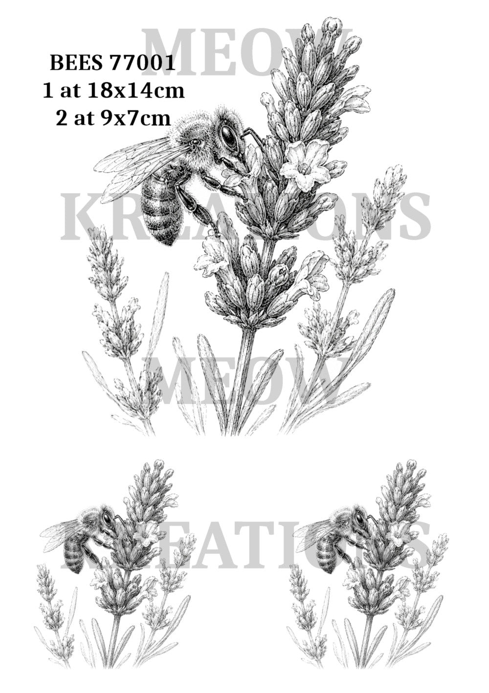 Black & White Bee on Lavender Flower Decoupage Rice Paper - BEES 77001