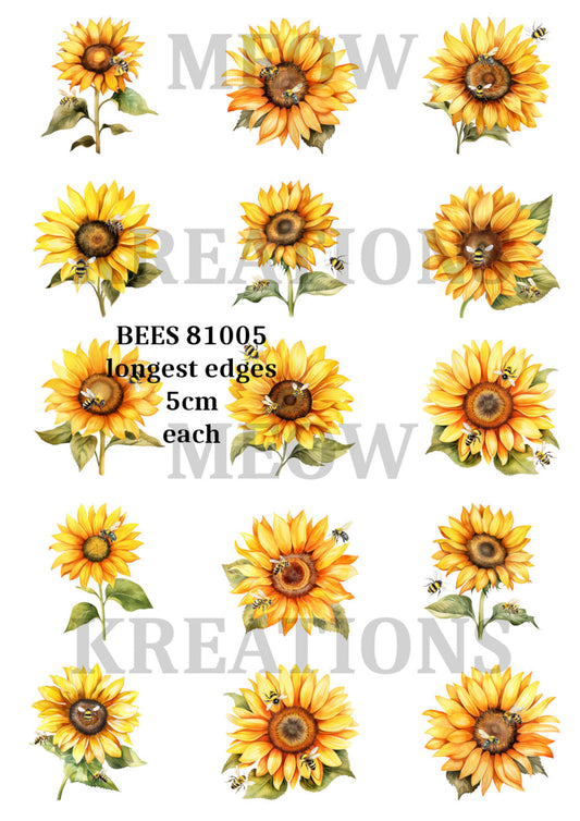 Bee & Sunflower Decoupage Rice Paper - BEES 81005
