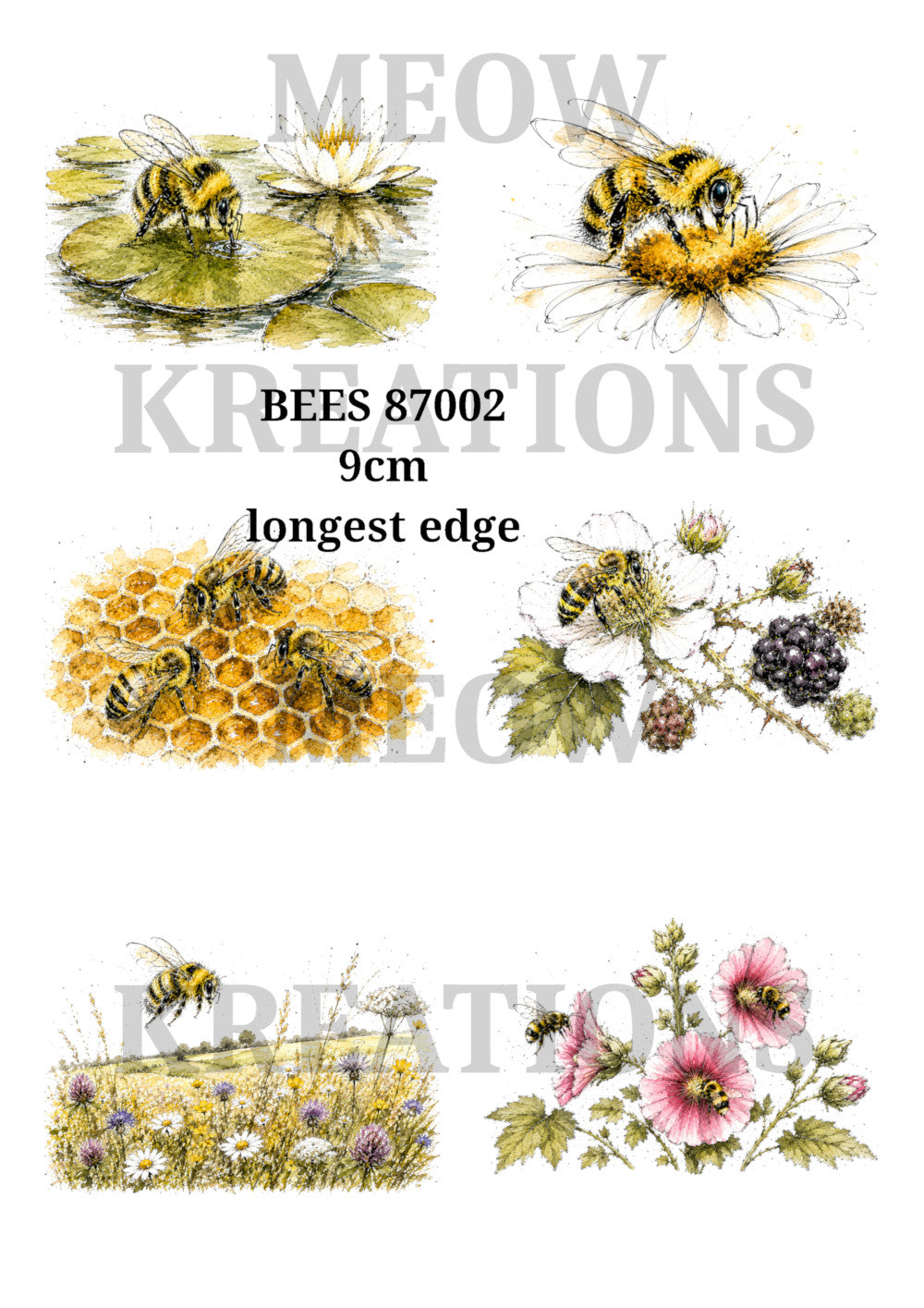 Bee Mixed Collage Decoupage Rice Paper - BEES 87002