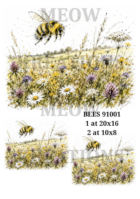 Bee & Flower Meadow Decoupage Rice Paper - BEES 91001