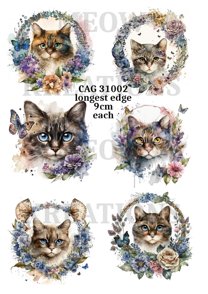 Floral Cats & Butterflies Collection Decoupage Rice Paper - CAG 31002