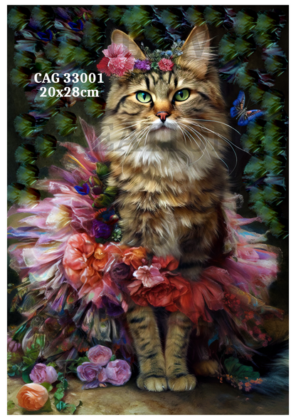 Floral Tabby Cat & Butterflies Decoupage Rice Paper - CAG 33001