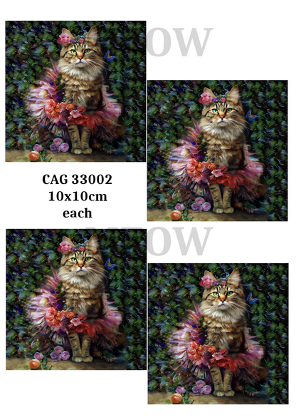 Floral Tabby Cat Collection Decoupage Rice Paper - CAG 33002