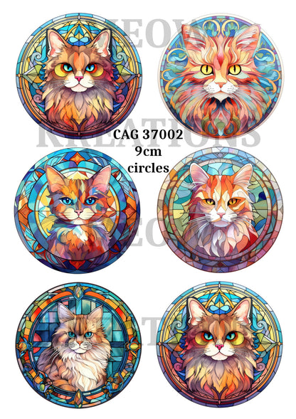 Stained Glass Cats Circles Decoupage Rice Paper - CAG 37002