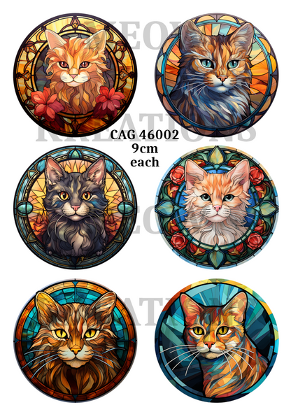 Stained Glass Cat Portraits Decoupage Rice Paper - CAG 46002
