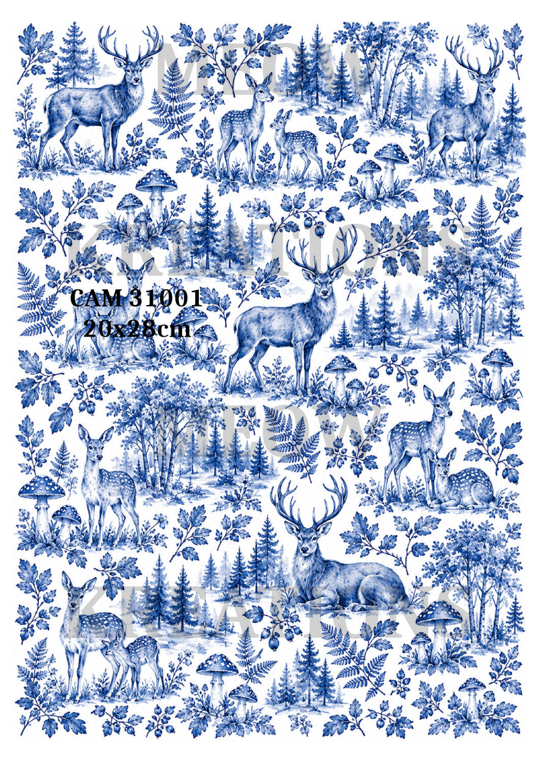 Blue Woodland Deer & Stags Decoupage Rice Paper - CAM 31001