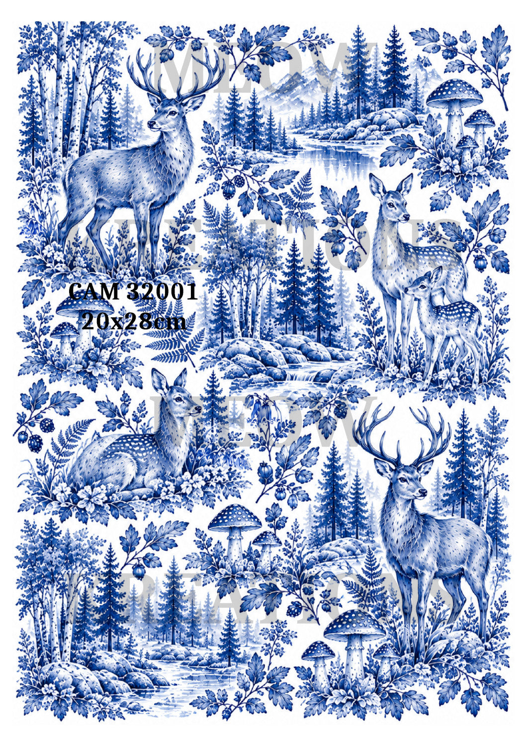 Blue Woodland Deer & Stags Decoupage Rice Paper - CAM 32001