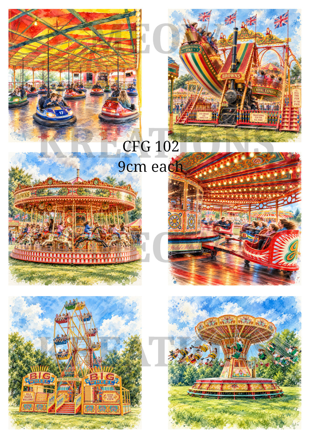 Vintage Fairground Rides Collection Decoupage Rice Paper - CFG 102