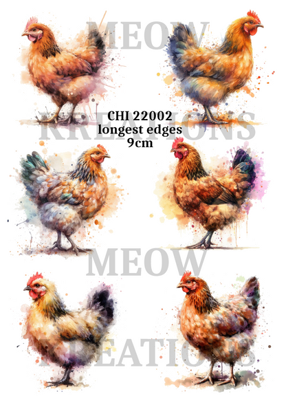 Chicken Watercolour Hen Decoupage Rice Paper – CHI 22002