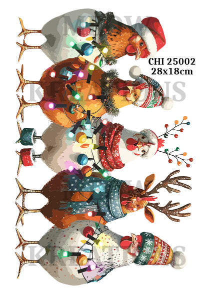 Christmas Chickens in Festive Hats Decoupage Rice Paper – CHI 25002