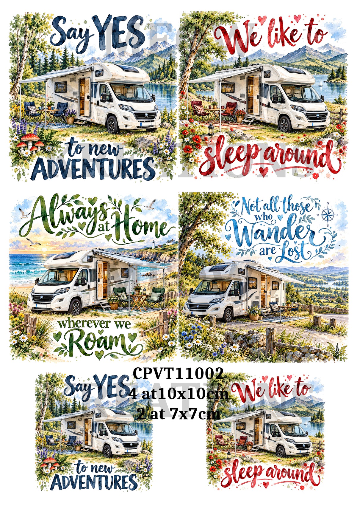 Motorhome Adventures & Travel Quotes Decoupage Rice Paper - CPVT 11002