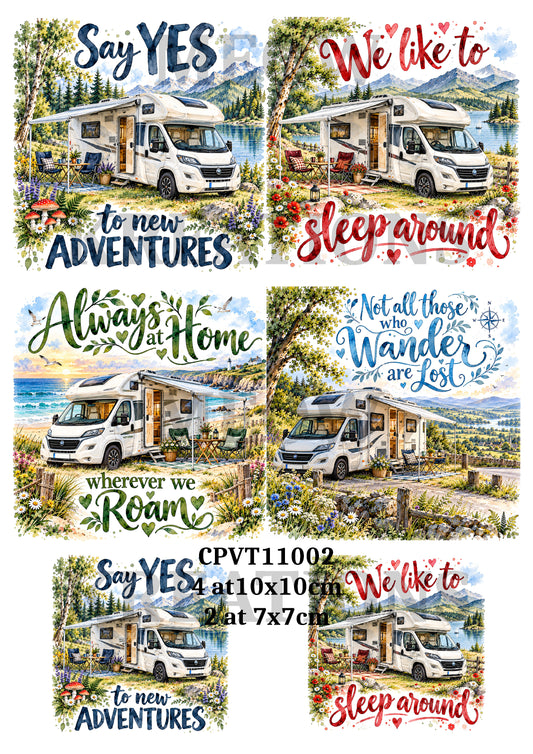 Motorhome Adventures & Travel Quotes Decoupage Rice Paper - CPVT 11002