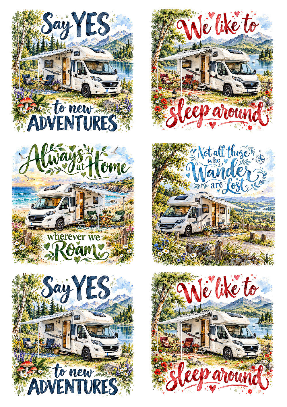 Motorhome Adventures & Travel Quotes Decoupage Rice Paper - CPVT 11002a