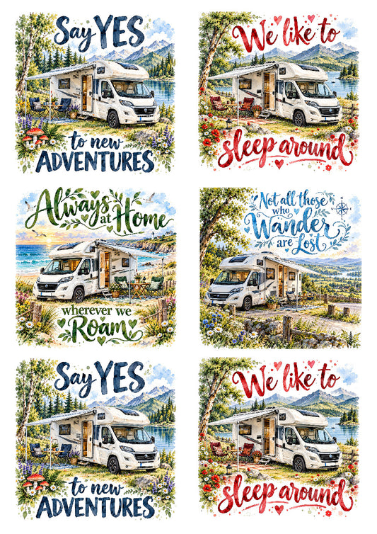 Motorhome Adventures & Travel Quotes Decoupage Rice Paper - CPVT 11002a