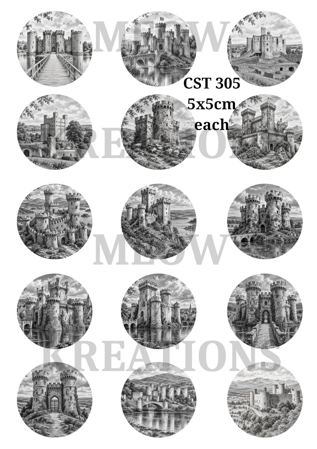 Black & White Castle Circles Decoupage Rice PapeR - CST 305