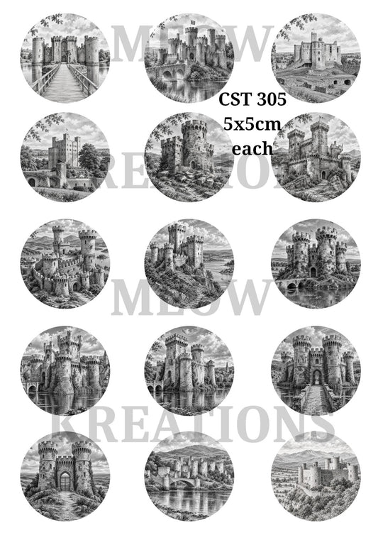 Black & White Castle Circles Decoupage Rice PapeR - CST 305